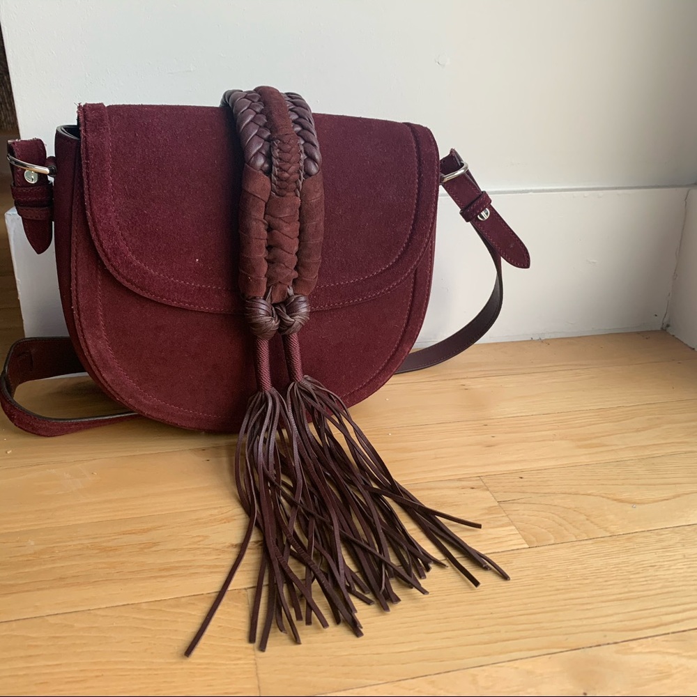 Altuzarra Ghianda Knot Maroon Suede Saddle Bag